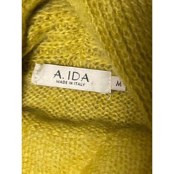 A Ida Mustard Yellow Open Wool Mohair Cardigan Size M - Picture 4 of 6